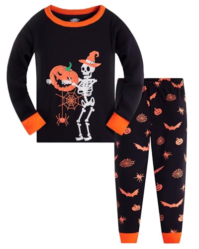 TEDD Jungen Schlafanzug Halloween Langarm Zweiteilig Pyjama Kinder Baumwolle Schlafanzüge Set Winter Weihnachten Nachtwäsche Größe 4-5 Jahre von TEDD