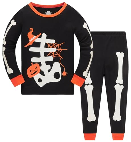 TEDD Jungen Schlafanzug Halloween Langarm Zweiteilig Pyjama Kinder Baumwolle Schlafanzüge Set Winter Weihnachten Nachtwäsche Größe 4-5 Jahre von TEDD