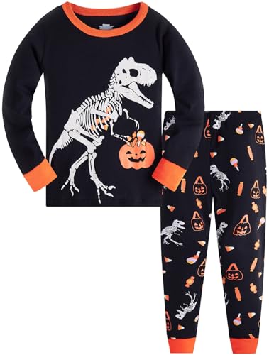 TEDD Jungen Schlafanzug Halloween Langarm Zweiteilig Pyjama Kinder Baumwolle Schlafanzüge Set Winter Weihnachten Nachtwäsche Größe 6-7 Jahre von TEDD