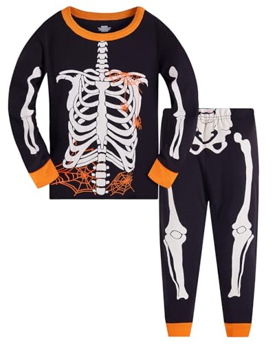 TEDD Jungen Schlafanzug Halloween Langarm Zweiteilig Pyjama Kinder Baumwolle Schlafanzüge Set Winter Weihnachten Nachtwäsche Größe 7-8 Jahre von TEDD