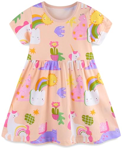 TEDD Mädchen Kleider Kurzarm Einhorn Blumen Sommerkleid Baumwolle Kleid Geburtstag Party Mädchenkleid Gr. 92-122 1-2 Jahre von TEDD