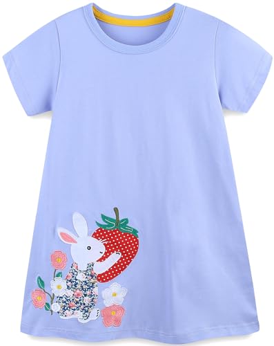 TEDD Mädchen Kleider Kurzarm Einhorn Blumen Sommerkleid Baumwolle Kleid Geburtstag Party Mädchenkleid Gr. 92-122 4-5 Jahre von TEDD