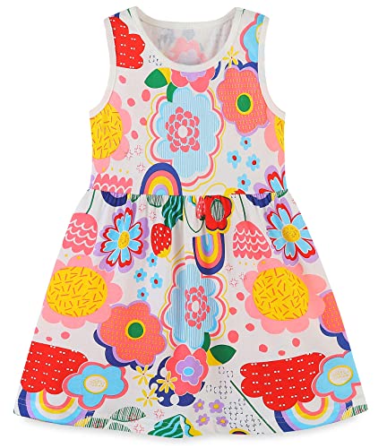 TEDD Mädchen Kleider Kurzarm Einhorn Blumen Sommerkleid Baumwolle Kleid Geburtstag Party Mädchenkleid Gr. 92-122 5-6 Jahre von TEDD