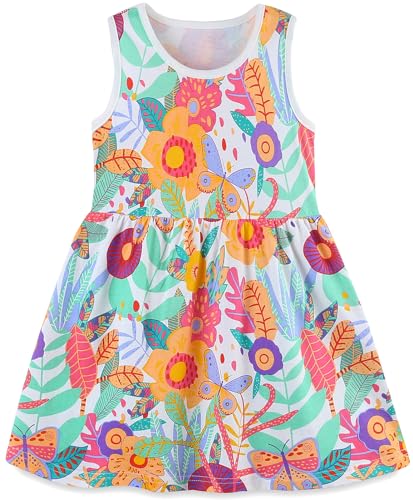 TEDD Mädchen Kleider Kurzarm Einhorn Blumen Sommerkleid Baumwolle Kleid Geburtstag Party Mädchenkleid Gr. 92-122 6-7 Jahre von TEDD