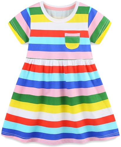 TEDD Mädchen Kleider Kurzarm Einhorn Blumen Sommerkleid Baumwolle Kleid Geburtstag Party Mädchenkleid Gr. 92-122 6-7 Jahre von TEDD