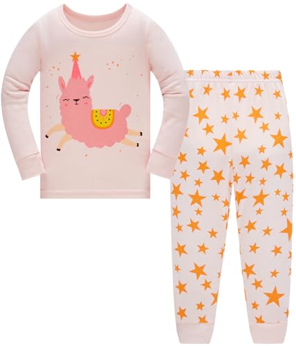 TEDD Mädchen Schlafanzug Baumwolle Süß Alpaka Langarm Zweiteiliger Schlafanzüge Set Kinder Nachtwäsche Winter Weihnachten Pyjama Größe 5-6 Jahre von TEDD