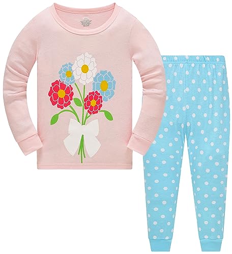 TEDD Mädchen Schlafanzug Baumwolle Süß Blumen Langarm Zweiteiliger Schlafanzüge Set Kinder Nachtwäsche Winter Weihnachten Pyjama Größe 5-6 Jahre von TEDD