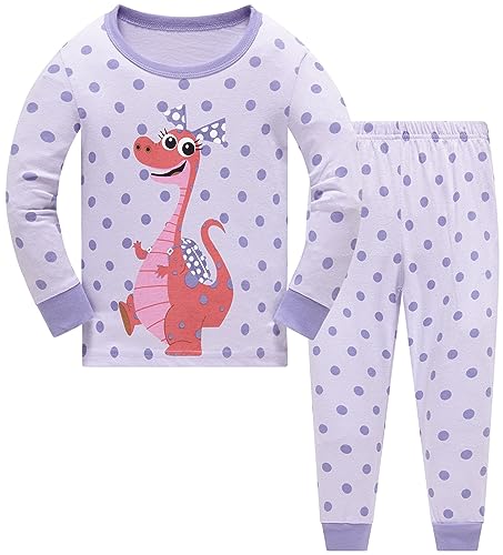 TEDD Mädchen Schlafanzug Baumwolle Süß Dinosaurier Langarm Zweiteiliger Schlafanzüge Set Kinder Nachtwäsche Winter Weihnachten Pyjama Größe 6-7 Jahre von TEDD