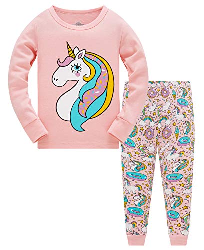 TEDD Mädchen Schlafanzug Baumwolle Süß Einhorn Langarm Zweiteiliger Schlafanzüge Set Kinder Nachtwäsche Winter Weihnachten Pyjama Größe 1-2 Jahre von TEDD