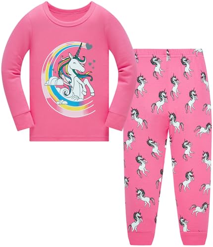 TEDD Mädchen Schlafanzug Baumwolle Süß Einhorn Langarm Zweiteiliger Schlafanzüge Set Kinder Nachtwäsche Winter Weihnachten Pyjama Größe 1-2 Jahre von TEDD