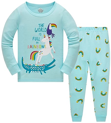 TEDD Mädchen Schlafanzug Baumwolle Süß Einhorn Langarm Zweiteiliger Schlafanzüge Set Kinder Nachtwäsche Winter Weihnachten Pyjama Größe 11-12 Jahre von TEDD