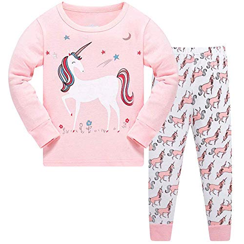 TEDD Mädchen Schlafanzug Baumwolle Süß Einhorn Langarm Zweiteiliger Schlafanzüge Set Kinder Nachtwäsche Winter Weihnachten Pyjama Größe 4-5 Jahre von TEDD