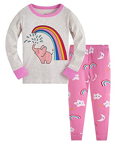 TEDD Mädchen Schlafanzug Baumwolle Süß Einhorn Langarm Zweiteiliger Schlafanzüge Set Kinder Nachtwäsche Winter Weihnachten Pyjama Größe 3-4 Jahre von TEDD