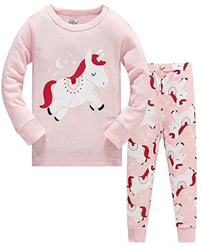 TEDD Mädchen Schlafanzug Baumwolle Süß Einhorn Langarm Zweiteiliger Schlafanzüge Set Kinder Nachtwäsche Winter Weihnachten Pyjama Größe 4-5 Jahre von TEDD