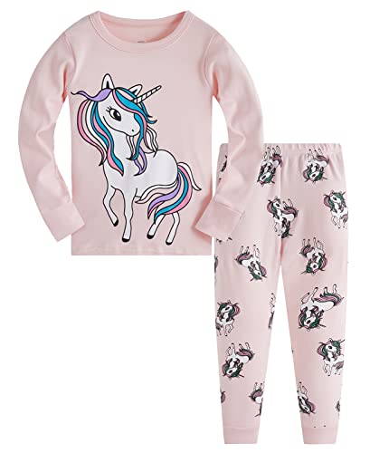 TEDD Mädchen Schlafanzug Baumwolle Süß Einhorn Langarm Zweiteiliger Schlafanzüge Set Kinder Nachtwäsche Winter Weihnachten Pyjama Größe 5-6 Jahre von TEDD