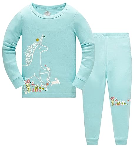 TEDD Mädchen Schlafanzug Baumwolle Süß Einhorn Langarm Zweiteiliger Schlafanzüge Set Kinder Nachtwäsche Winter Weihnachten Pyjama Größe 6-7 Jahre von TEDD
