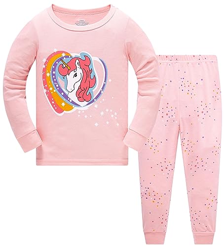 TEDD Mädchen Schlafanzug Baumwolle Süß Einhorn Langarm Zweiteiliger Schlafanzüge Set Kinder Nachtwäsche Winter Weihnachten Pyjama Größe 6-7 Jahre von TEDD