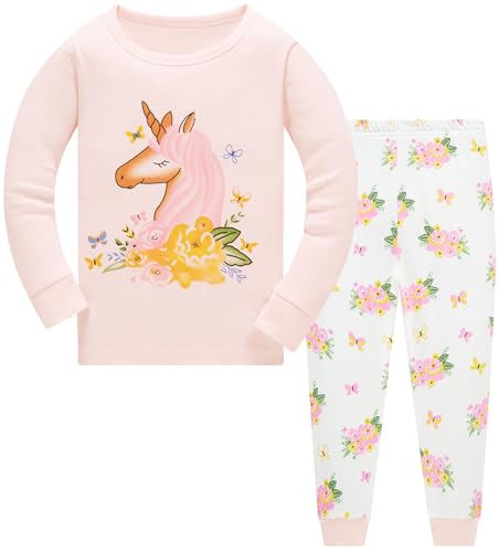 TEDD Mädchen Schlafanzug Baumwolle Süß Einhorn Langarm Zweiteiliger Schlafanzüge Set Kinder Nachtwäsche Winter Weihnachten Pyjama Größe 7-8 Jahre von TEDD