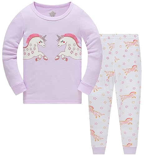 TEDD Mädchen Schlafanzug Baumwolle Süß Einhorn Langarm Zweiteiliger Schlafanzüge Set Kinder Nachtwäsche Winter Weihnachten Pyjama Größe 7-8 Jahre von TEDD