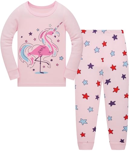 TEDD Mädchen Schlafanzug Baumwolle Süß Einhorn Langarm Zweiteiliger Schlafanzüge Set Kinder Nachtwäsche Winter Weihnachten Pyjama Größe 7-8 Jahre von TEDD