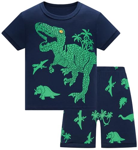 TEDD Schlafanzug Jungen Kurz Dinosaurier Pyjamas Set Baumwolle Zweiteiliger Sommer Kurzer Schlafanzüge Kinder Nachtwäsche Größe 1-12 Jahre von TEDD