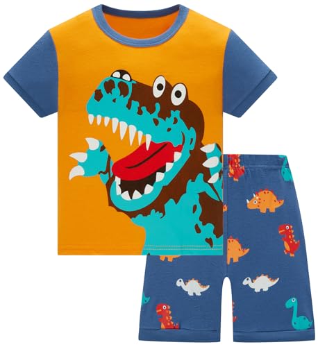 TEDD Schlafanzug Jungen Kurz Dinosaurier Pyjamas Set Baumwolle Zweiteiliger Sommer Kurzer Schlafanzüge Kinder Nachtwäsche Größe 1-12 Jahre von TEDD