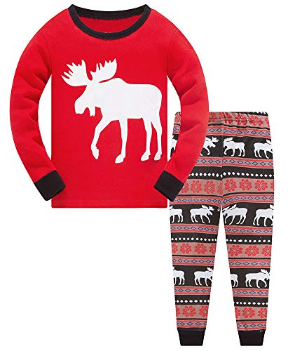 TEDD Weihnachten Kinder Schlafanzug Jungen Pyjama Langarm Baumwolle Mädchen Zweiteilig Schlafanzüge Set Winter Nachtwäsche Größe 5-6 Jahre von TEDD