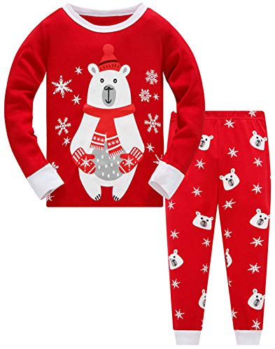 TEDD Weihnachten Kinder Schlafanzug Jungen Pyjama Langarm Baumwolle Mädchen Zweiteilig Schlafanzüge Set Winter Nachtwäsche Größe 5-6 Jahre von TEDD