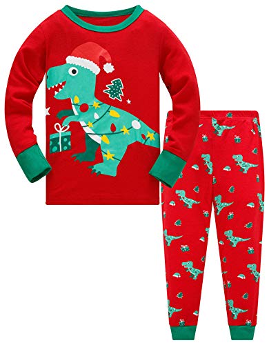 TEDD Weihnachten Kinder Schlafanzug Jungen Pyjama Langarm Baumwolle Mädchen Zweiteilig Schlafanzüge Set Winter Nachtwäsche Größe 5-6 Jahre von TEDD