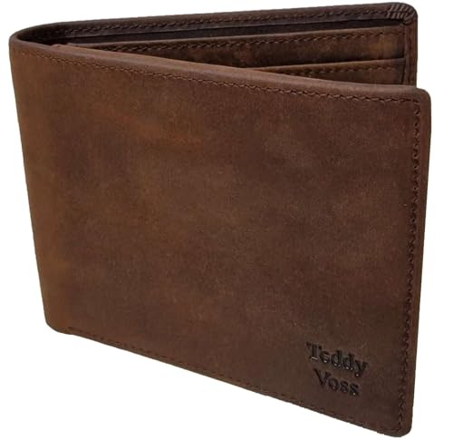 TEDDY VOSS Geldbörse aus Vollnarbenleder für Herren, RFID-blockierend, klassische braune Bifold-Geldbörse, schlanke Herren-Geldbörse mit 10 Kartenfächern und 2 Ausweisfenstern, Echtleder-Geldbörse, von TEDDY VOSS