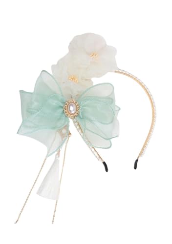 Elegantes Lolita-Perlen-Stirnband, Spitze, Schleife, Haarband, Lolita-Dienstmädchen-Haarschmuck für Damen, Grün, Einheitsgröße Elegantes Lolita-Perlen-Stirnband, Spitze, Schleife, Haarband, Lolita-Dienstmädchen-Haarschmuck für Damen, Grün, Einheitsgröße von TEDPRBGE