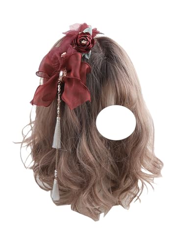 Elegantes Lolita-Perlen-Stirnband, Spitze, Schleife, Haarband, Lolita-Dienstmädchen-Haarschmuck für Damen, Rot, Einheitsgröße Elegantes Lolita-Perlen-Stirnband, Spitze, Schleife, Haarband, Lolita-Dienstmädchen-Haarschmuck für Damen, Rot, Einheitsgröße von TEDPRBGE