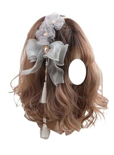 Elegantes Lolita-Perlen-Stirnband, Spitze, Schleife, Haarband, Lolita-Dienstmädchen-Haarschmuck für Frauen (Grau, Einheitsgröße) von TEDPRBGE