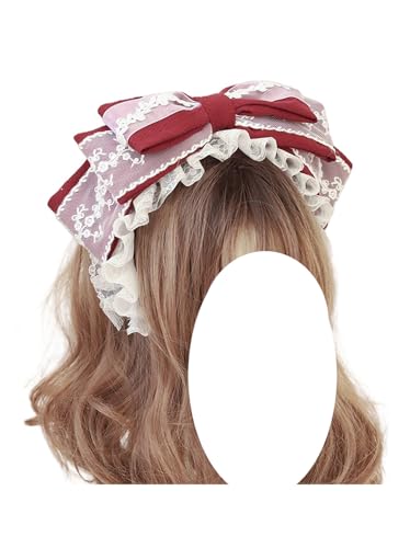 Elegantes Lolita Schleifen-Haarband, mehrlagig, Schleife, Haarband, Dienstmädchen-Haarschmuck für Damen, Rot, Einheitsgröße Elegantes Lolita Schleifen-Haarband, mehrlagig, Schleife, Haarband, Dienstmädchen-Haarschmuck für Damen, Rot, Einheitsgröße von TEDPRBGE