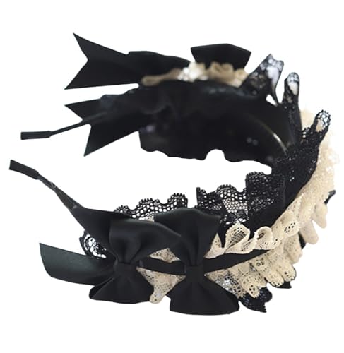 Elegantes Lolita-Stirnband, Spitze, Schleife, Haarband, Dienstmädchen-Haarschmuck für Damen (Schwarz, Einheitsgröße) von TEDPRBGE