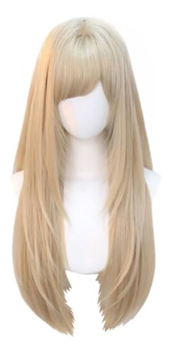 Frauen Lolita-Perücken Lange Glatte Perücke Gestufte Perücke mit Pony Tägliche Party-Faserperücken (Beige-Gold) von TEDPRBGE