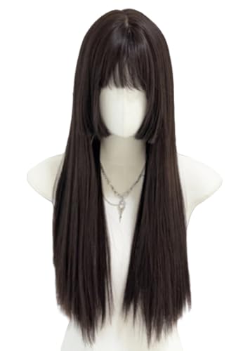 Japanische Perücke, lang, schwarz, braun, geschichtet, glatt, für Damen (Schwarzbraun) von TEDPRBGE