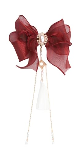 Lolita Haarspange mit Schleife, Spitzenband, Seitenclip, Lolita-Haarschmuck für Damen, Rot Lolita Haarspange mit Schleife, Spitzenband, Seitenclip, Lolita-Haarschmuck für Damen, Rot von TEDPRBGE