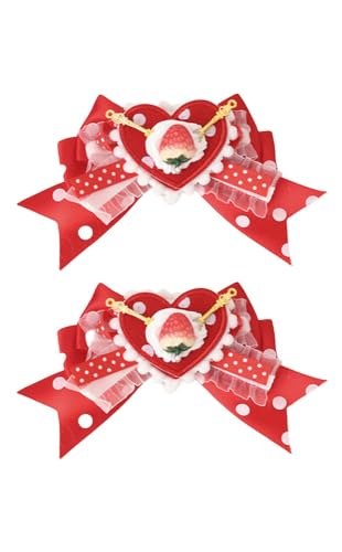 Lolita Haarspangen mit Schleife, gepunktet, 2 Stück, Erdbeer-Haarspange für Frauen (Rote Erdbeere) von TEDPRBGE