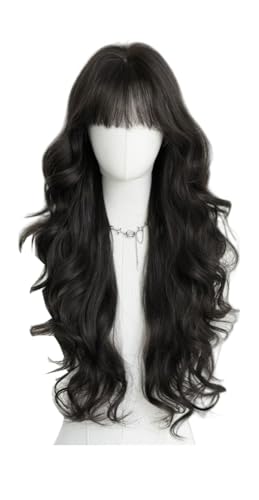 Lolita-Perücke für Damen, lang, gelockt, natürliche Faser, 73 cm, Schwarz von TEDPRBGE