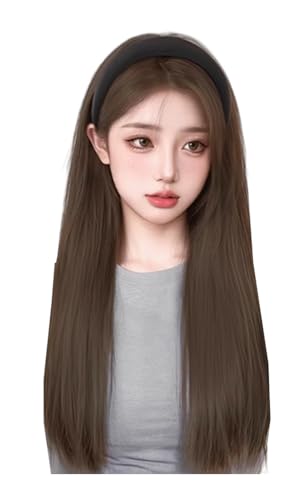 Stirnband-Perücke, abnehmbares Stirnband, weich und natürlich wie Echthaar, synthetische Halbkopf-Perücke für Damen, 58,4 cm, kühles Braun Stirnband-Perücke, abnehmbares Stirnband, weich und natürlich wie Echthaar, synthetische Halbkopf-Perücke für Damen, 58,4 cm, kühles Braun von TEDPRBGE