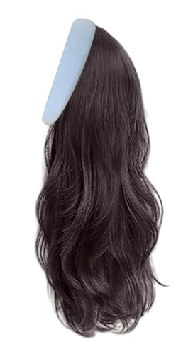 Stirnband-Perücke, abnehmbares Stirnband, weich und natürlich wie Echthaar, synthetische Halbkopf-Perücke für Damen, 58,4 cm (Schwarzbraun) von TEDPRBGE