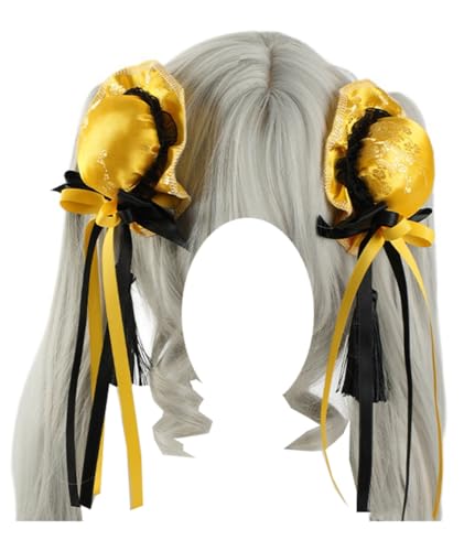 Sweet Bun Haarspange Spitze Quaste Seitenclip Lolita Haarschmuck für Frauen (Gelb Schwarz) von TEDPRBGE