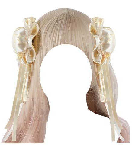 Sweet Bun Haarspange Spitze Quaste Seitenclip Lolita Haarschmuck für Frauen (Milchgelb) von TEDPRBGE