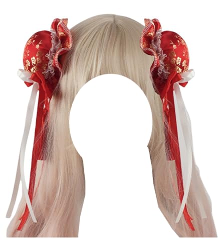 Sweet Bun Haarspange Spitze Quaste Seitenclip Lolita Haarschmuck für Frauen (Rot) von TEDPRBGE