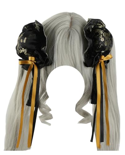 Sweet Bun Haarspange Spitze Quaste Seitenclip Lolita Haarschmuck für Frauen (Schwarz Gold) von TEDPRBGE
