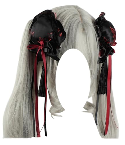 Sweet Bun Haarspange Spitze Quaste Seitenclip Lolita Haarschmuck für Frauen (Schwarz Rot) von TEDPRBGE