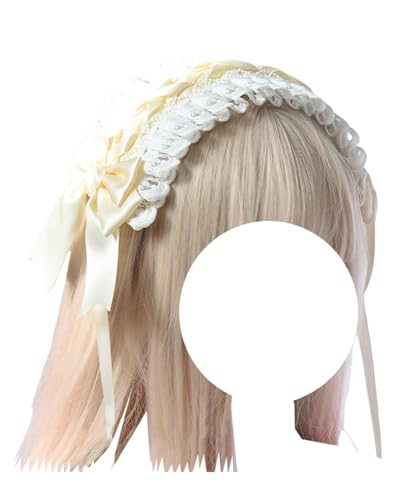 Sweet Lolita Spitzen-Stirnband, Dienstmädchen-Haarband, Lolita, Party-Haarschmuck für Frauen (Hellmilchgelb, Einheitsgröße) von TEDPRBGE