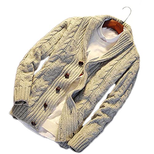 TEDZ Cardigan Herren, Schalkragen Cardigan Grobstrick Hemdjacke Regular Fit Lässiger Strickpullover In Melange-Optik Button-Down Grauer Pullover Langarm Leichte Übergangsjacke,L von TEDZ