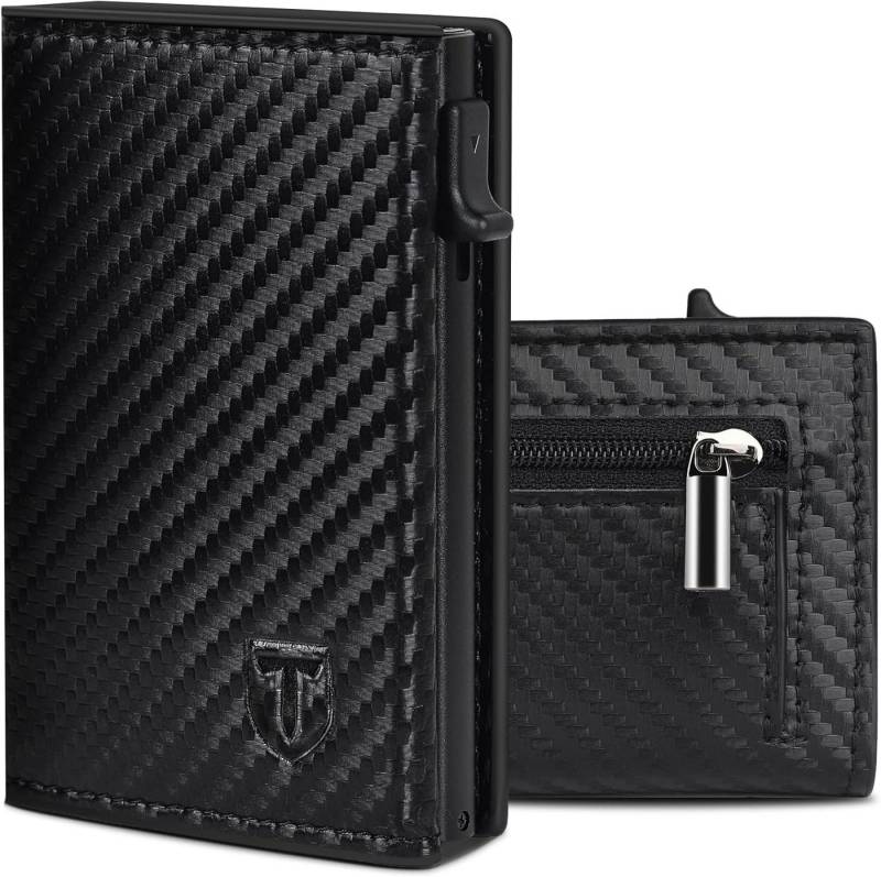 TEEHON Geldbörse Geldbeutel Herren, Slim Wallet mit Münzfach (Kartenetui mit RFID Schutz, Portmonee Geldbeutel Herren, 1-tlg., Herren Geldbörse mit Magnetischem Verschluss), Kreditkartenetui Klein with Gift Box - Carbon Schwarz von TEEHON